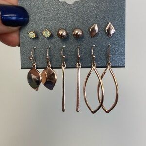 Multi Pair Rose Gold and Green Colored Earrings